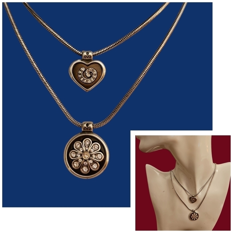 Brighton Double Chain Heart And Floral Pendant Necklace